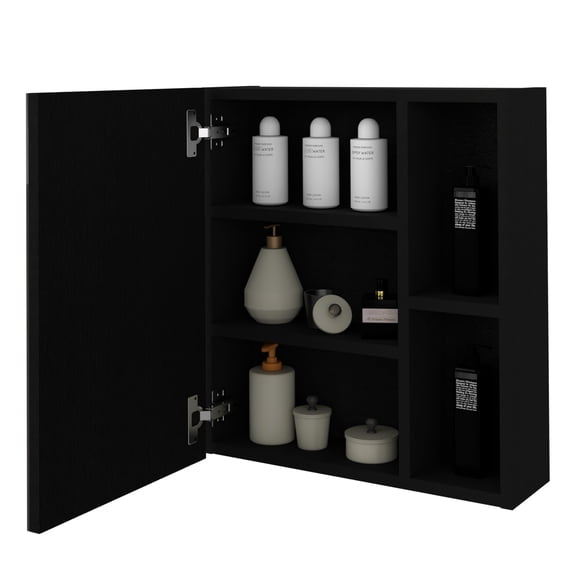 Medicine Cabinet Mirror With Five Internal Shelves In Shelf Black Nuance, Style, And Flavor