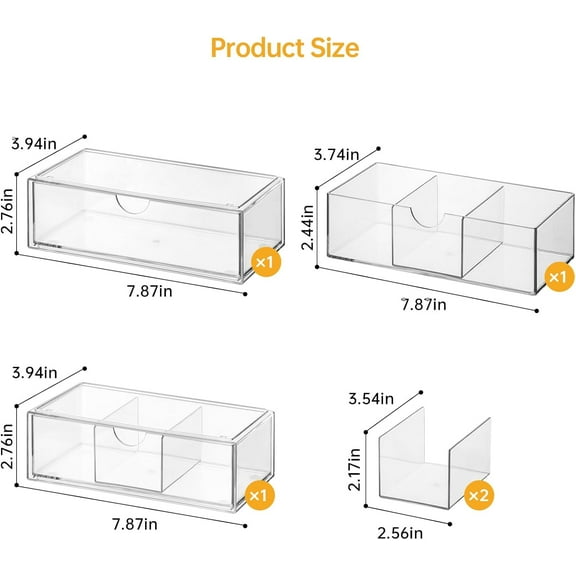 Medicine Cabinet Organizer 3 Pack, Plastic Stackable Storage with 2 Drawers, Clear Bathroom Mirror Cabinet Organizer for Vanity, Countertop