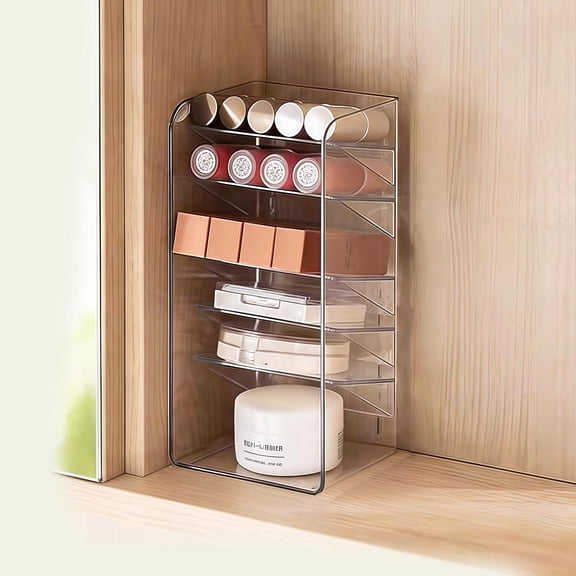 Medicine Cabinet Organizer with Adjustable Dividers, Clear Vertical Layered Backward Slanting Shelves for Pressed Powder/Lip Gloss/Mascara Storage