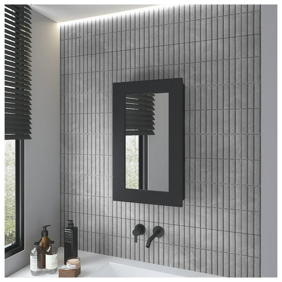 Medicine Cabinet Sanford - Black Bathroom Storage, Mirrored Door - Wall Mounted Organizer with 3 Shelves - Compact Design for Small Bathrooms