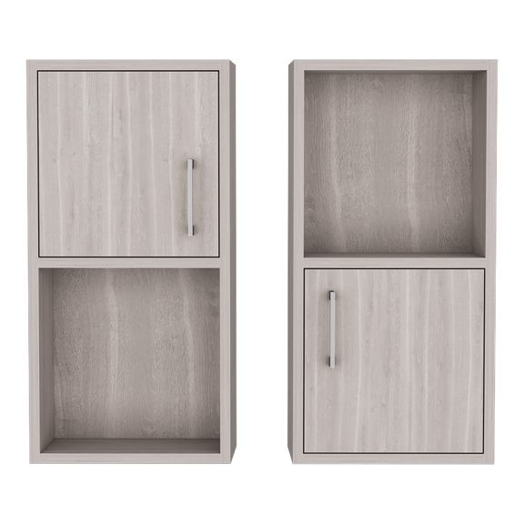 Medicine Cabinet Set for Bathroom, Engineered Wood Storage Cabinets in White Oak Finish with Contemporary Hardware, Wall-Mounted Double Organizer Unit for Modern Home Bathrooms