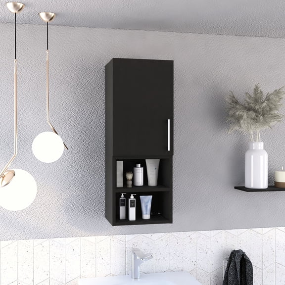 Medicine Cabinet | Single Door with 2 External & 2 Interior Shelves for Storage | Particle Board Construction with Sleek Black Finish | Fits All Decor Styles