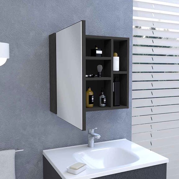 Medicine Cabinet | Single-Door Design for Organizing Bathroom | Black Finish on Particle Board | Overcomes Storage Shortage