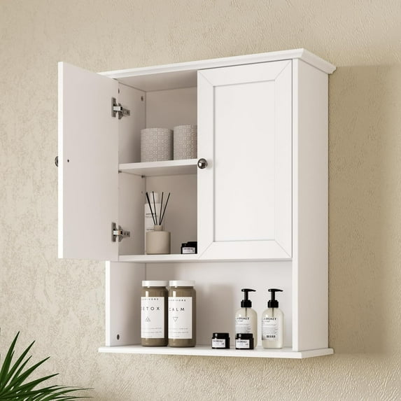Medicine Cabinet, Over The Toilet Storage Cabinet, 24x30 Inch Wall Mount Bathroom Storage Cabinet with 2 Doors & Adjustable Shelf, Wooden Bathroom Wall Cabinet, White