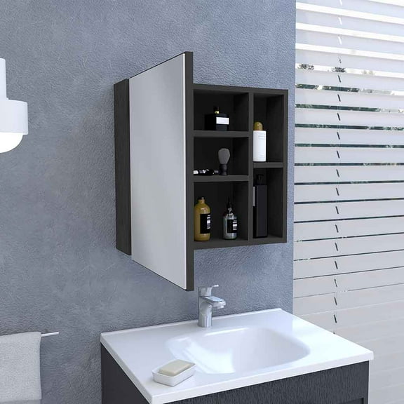 Medicine Cabinet Viking,Three Internal Shelves,Single Door,Two External Shelves,Black Wengue Finish,Black Particle Board Bath Faucets Bathroom Storage