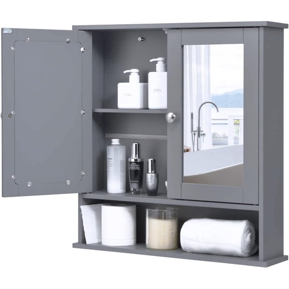 Medicine Cabinet Wall Mounted Bathroom Storage Cabinet with 2 Mirror Doors and Adjustable Shelf, Over The Toilet Wall Storage Cabinet
