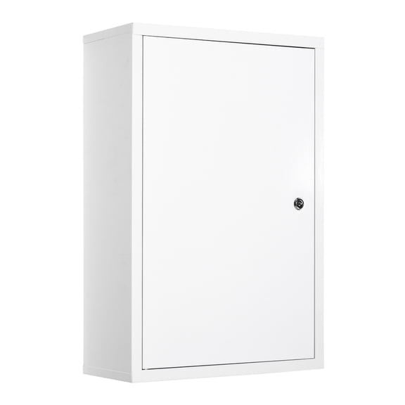 Medicine Cabinet Wall Mounted, Lockable Steel Bathroom Organizer - White, 3 Tier Emergency Storage with Keys