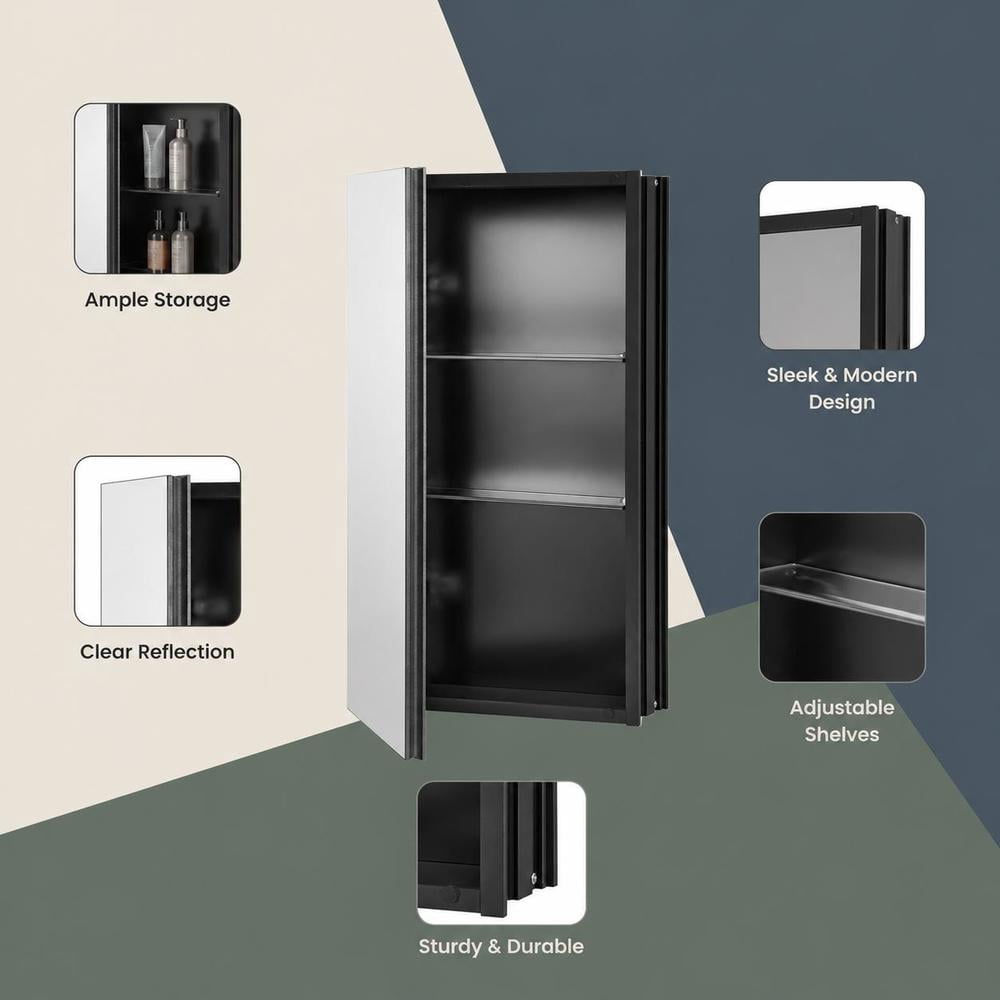 Inset Bookshelves Medicine Cabinet for Bathroom with Mirror, 14 X 24 Inch Aluminum Wall ...