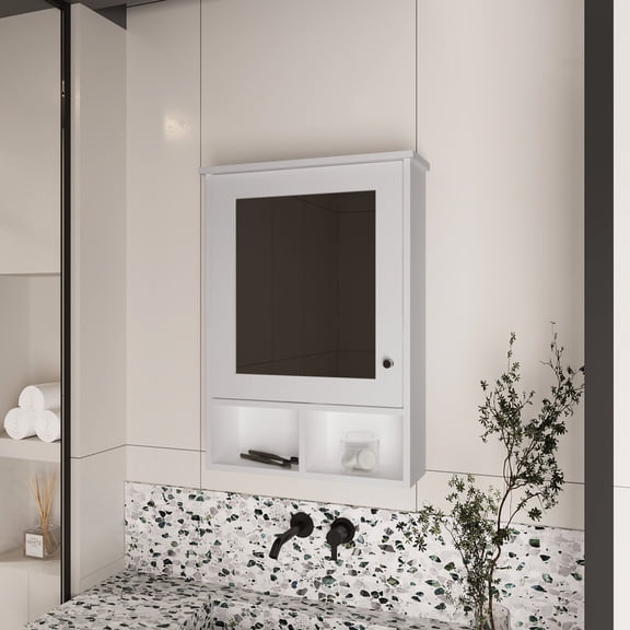 Medicine Cabinet in White, Particle Board Filled - Save Space and Store Items in Bathroom