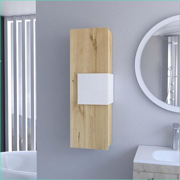 Medicine Cabinet with 3 Interior Shelves, Light Oak-White | Engineered Wood