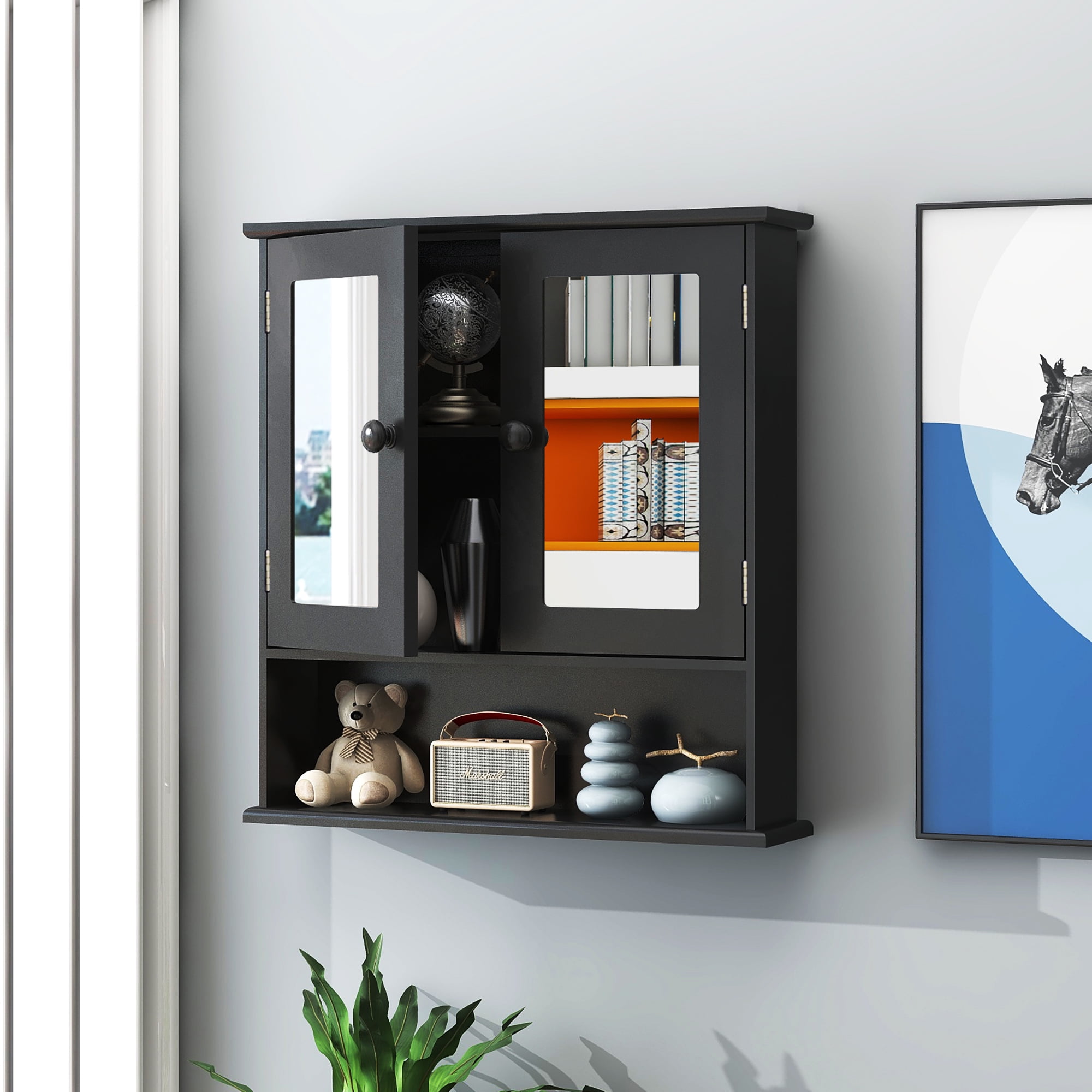 Costway Wall-Mount Wooden Bathroom Cabinet with Frameless Double 