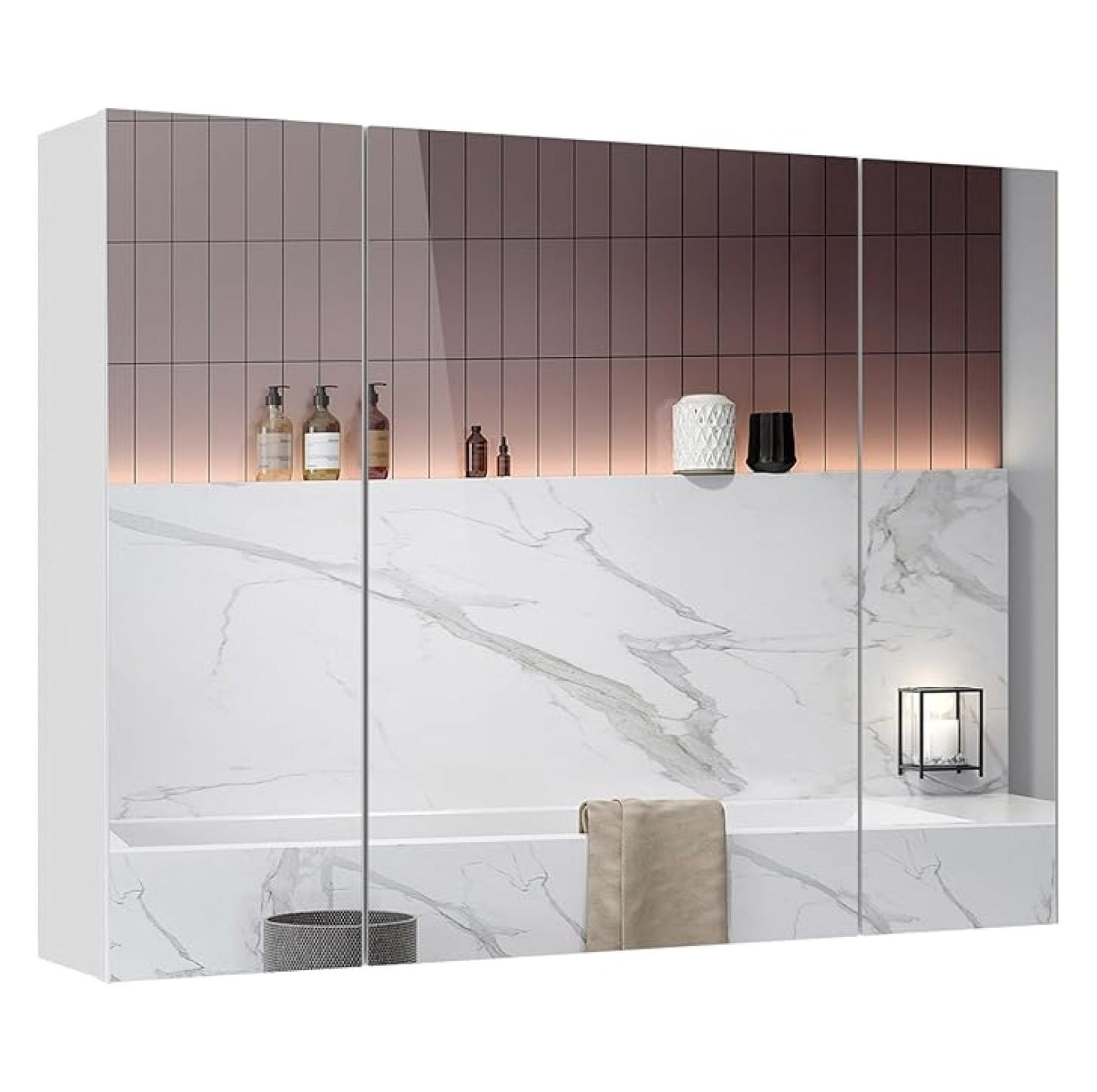 Medicine Cabinets Bathroom Mirror Cabinet with 3 Door 31.5x23.6 Inch Bathroom Wall Cabinet with Mirror Wall Mirror Storage Shelf with 3-Adjustable Shelves Storage Organizer Kitchen Cupboard,White
