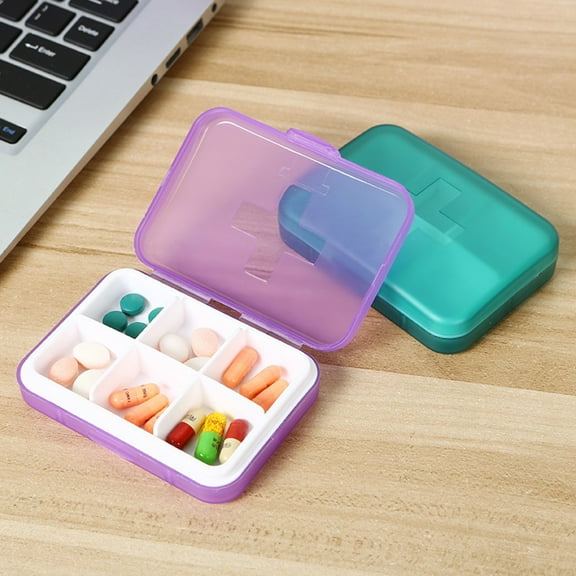 Medicine Dispenser, Travel Pill Organizer, Daily Pill Case Small Pill Box for Pocket Purse, Portable, Medicine Vitamin Organizer, Moisture-proof Mini Pill Organizer, 6 Removable Compartments
