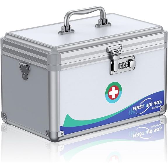 Medicine Lock Box,12x7x7.5 in, Medication Lock Box with Code | Security combination lock, robust aluminum construction, portable carry handle, removable ABS tray, large capacity