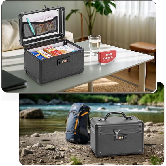 Medicine Lock Box, Childproof Organizer with Combination Lock for Home Travel Outdoor Storage