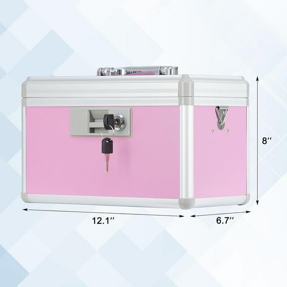Medicine Lock Box, Fire-Resistant Storage Cabinet with Lock, Pink, 12.2" x .9" x .5"