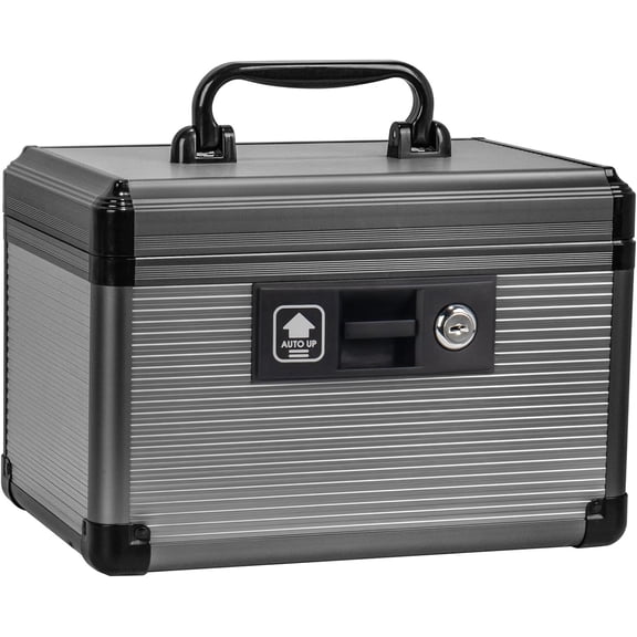 Medicine Lock Box with Key, Alluminum Alloy Box for Medication,First Aid Box with a Removeable Tray to Store Medicines & Pills for Home&Travel, Black,12 * 7.7 * 7.9 Inch