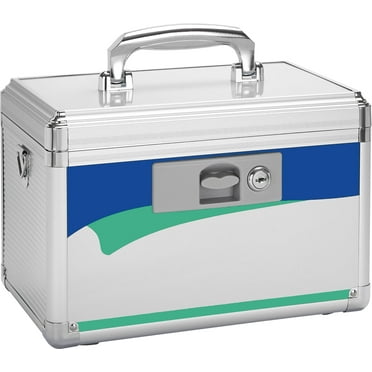 GODLONSEN Medicine Lock Box for Safe Medication - 15 x 8.7 x 9.4 Inches - Lockable Storage Box for Drugs, First Aid Kit Empty, Lock Boxes with Key for Home/Outdoor (Blue/X-Large)