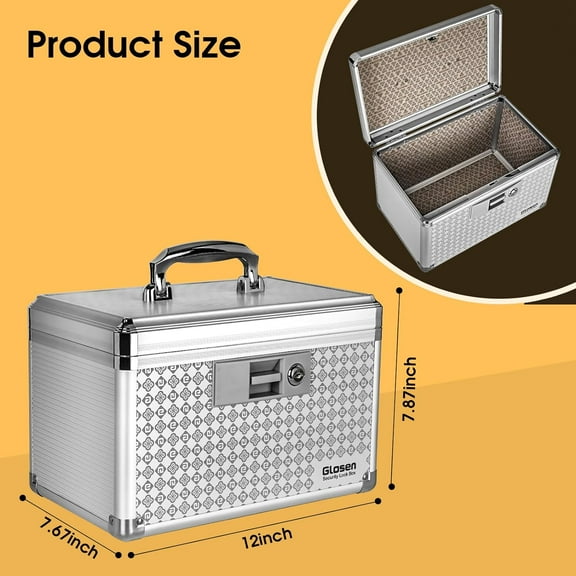 Medicine Lock Box Storage Lock Box Silver 12 X 7.68 X 7.87 Inch Medium Lockable Dorm Storage Trunk with Key Lock - Briefcase, Lock Boxes for Personal Items