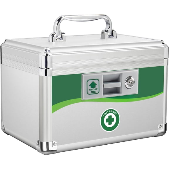 Medicine Lock Box with Keys, Medication Storage Box, (Size-Small 10 * 6.9 6.9inch) First Aid Safe Layered Aluminum Daily Lockable Key