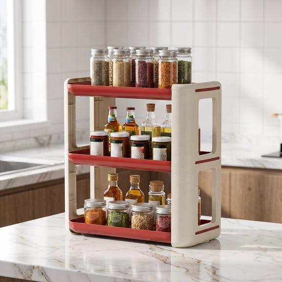 Renyuanyuan Cabinet Medicine Organizer, Red, 3-Tier, Space-Saving, for Vitamins, Supplements, Cosmetics