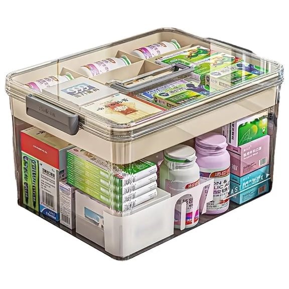 Medicine Organizer Storage Box with Handle, Plastic First Aid Box Empty, Thickened Medicine Container Chest, Multipurpose Medical Case with Lids(transparent color)