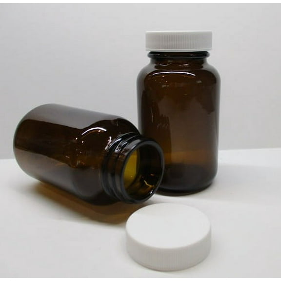 Medicine Packer Bottles 4 Ounce 120cc Heavy Amber Glass Included Caps Package of 12 Units Pharmaceutical Grade Item