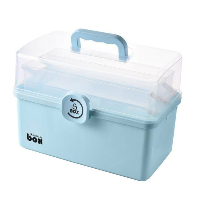 Medicine Storage Box 3 Layers 2 Trays Transparent Lid Multi Grid with Rotary Lock And Handle Large Capacity Rounded Edges Medical Organizer for Home Dorm