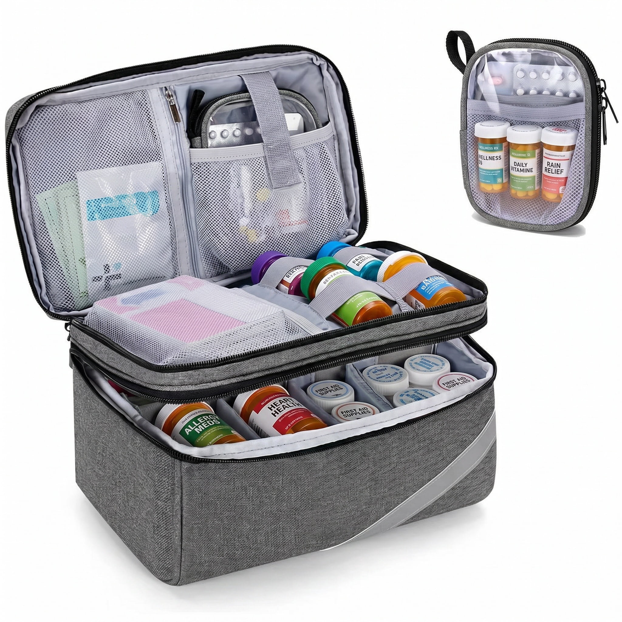 TGCUR Travel Size Pill Bottle Organizer & Medicine Storage Bag with Portable Pouch for Emergency Medication