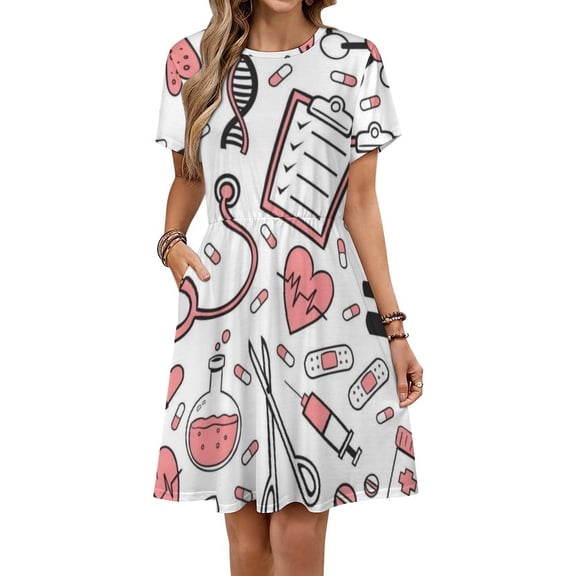 Medicine Sundress Short Sleeve Dress Summer Women Clothes Dress for Women Dresses