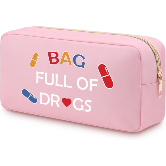 Medicine Themed Makeup Bag for Women Nurse Oxford Cloth Nurse Cosmetic Bag Travel Organizer Toiletry Makeup Pouch Christmas Easter Gift for Patient Friend Sister Double Side Printed Cosmetic Bag