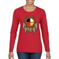 thumbnail image 1 of Medicine Wheel Dreamcatcher Native American Pop Culture Womens Graphic Long Sleeve T-Shirt, Red, 2XL, 1 of 3