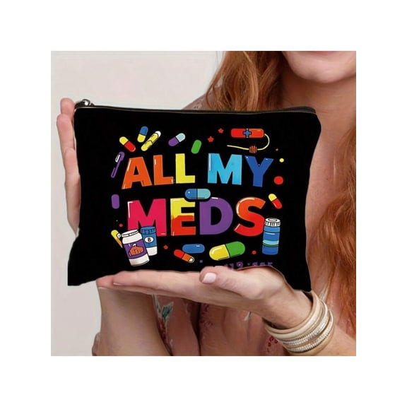 All My Medicines Organizing Bag, Portable Canvas Travel Case for Medications and First Aid, Multi-Purpose Cosmetic and Personal Care Pouch, Medicine Storage Bag with Zipper