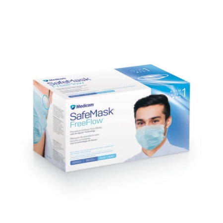 Medicom 200315 SafeMask FreeFlow Earloop Face Masks ASTM Level 1 Blue 50/Bx