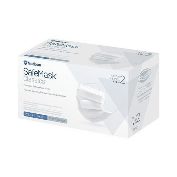 Medicom 205214 SafeMask Classics Earloop Face Masks ASTM Level 2 White 50/Bx