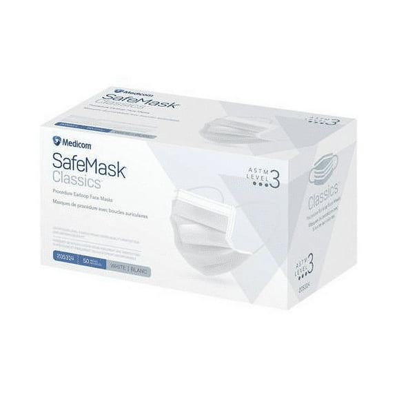 Medicom 205314 SafeMask Classics Earloop Face Masks ASTM Level 3 White 50/Pk