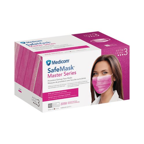 Medicom 2058 SafeMask Master Series Earloop Face Masks ASTM Level 3 Azalea Festival 50/Bx