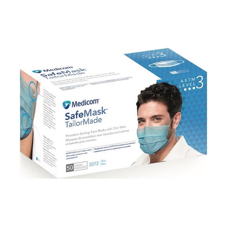Medicom 2072 SafeMask TailorMade Earloop Face Masks Blue ASTM Level 3 50/Bx