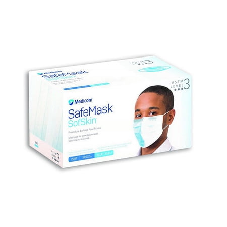 Medicom 2087 SafeMask SofSkin Earloop Face Masks ASTM Level 3 Blue 50/Bx