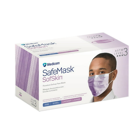 Medicom 2089 SafeMask SofSkin Earloop Face Masks ASTM Level 3 Lavender 50/Bx