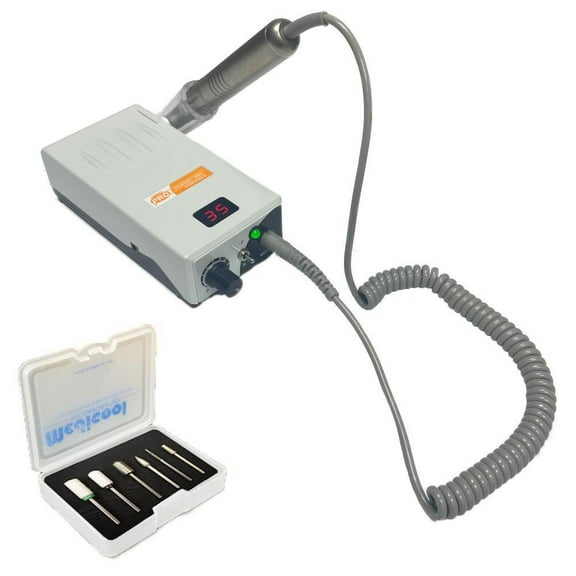 Medicool Pearl White Pro Power 35K Portable Electric Nail Drill + Bit Kit 1 Bundle for Manicure and Pedicure