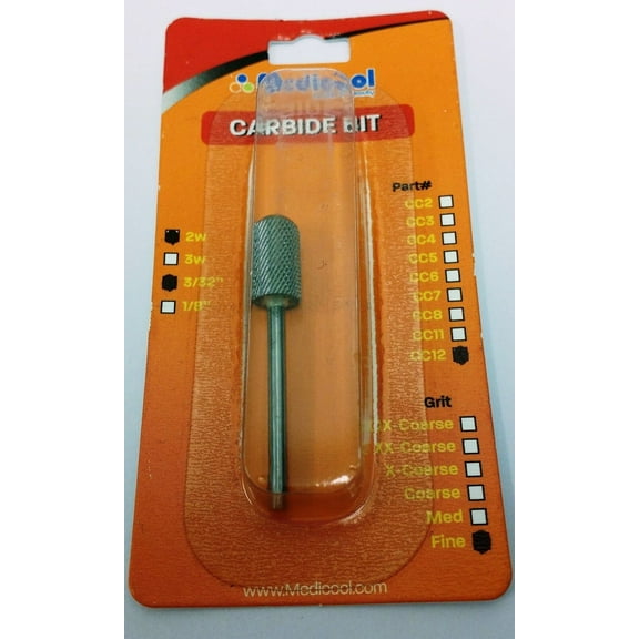 Medicool Silver Carbide Safety Barrel File and Shape Acrylic and Gel Nail Tool - FINE GRIT