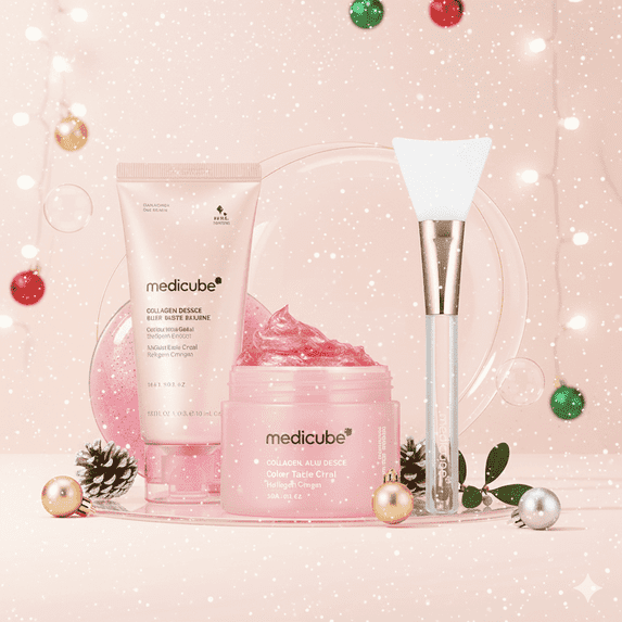 Medicube- Collagen Jelly Cream, 75ml -Pink Caffeine Night Wrapping Mask 75ml / Jelly Brush Sets