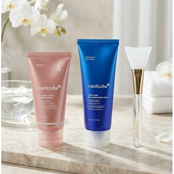 Medicube Face Mask Duo Set  Collagen & Clay Complexes, Hydrating and Smoothing Care, 2 Masks +JELLY BRUSH