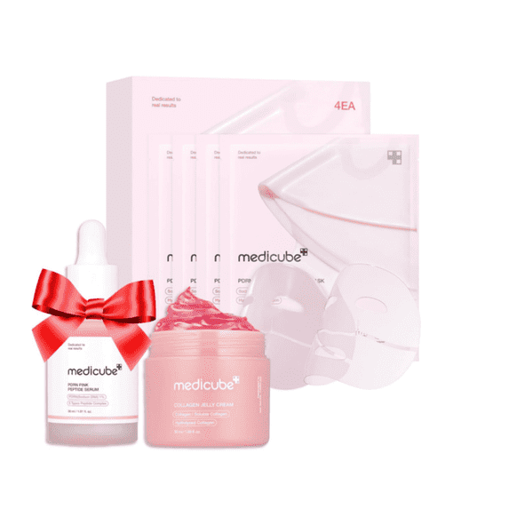 Medicube Salmon DNA PDRN Pink Collagen Jelly Gel Mask, 4ea + Medicube Salmon DNA PDRN Pink Peptide Serum, 1.01oz.+ Medicube Collagen Jelly Cream- 3.7fl.oz.