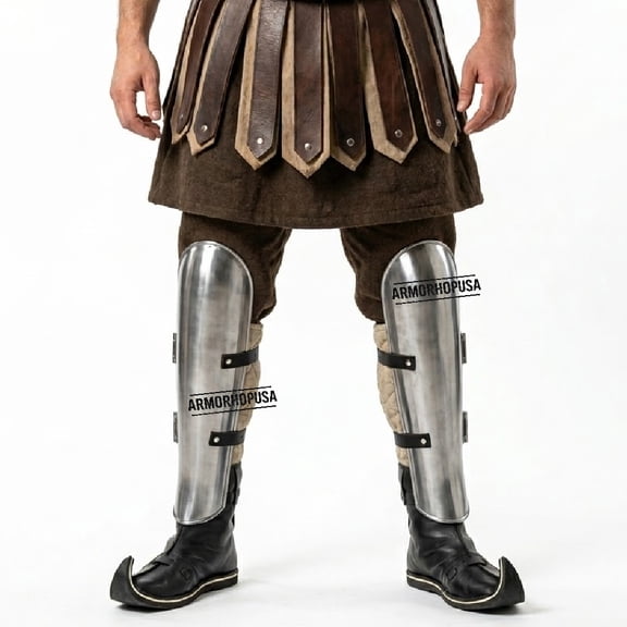 Medieval 16 Gauge Steel Leg Guards Authentic Iron Armor Greaves for SCA, LARP & Reenactment Handcrafted Shin Guard Set (Pair)