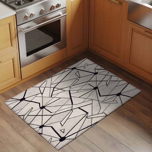 Medieval 2x3 Rug for Entryway Front Door Kitchen Sink Area, Irregular Black Stripes Abstract Artistic Retro Low Pile Washable Non Slip Rectangle Area Rug