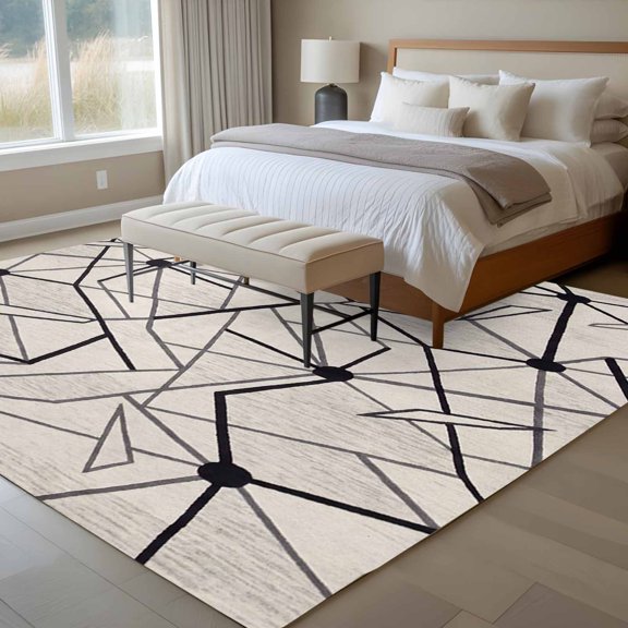 Medieval 6x9 Rug for Dining Room Table and Chair Setup, Irregular Black Stripes Abstract Artistic Retro Low Pile Washable Non Slip Rectangle Area Rug