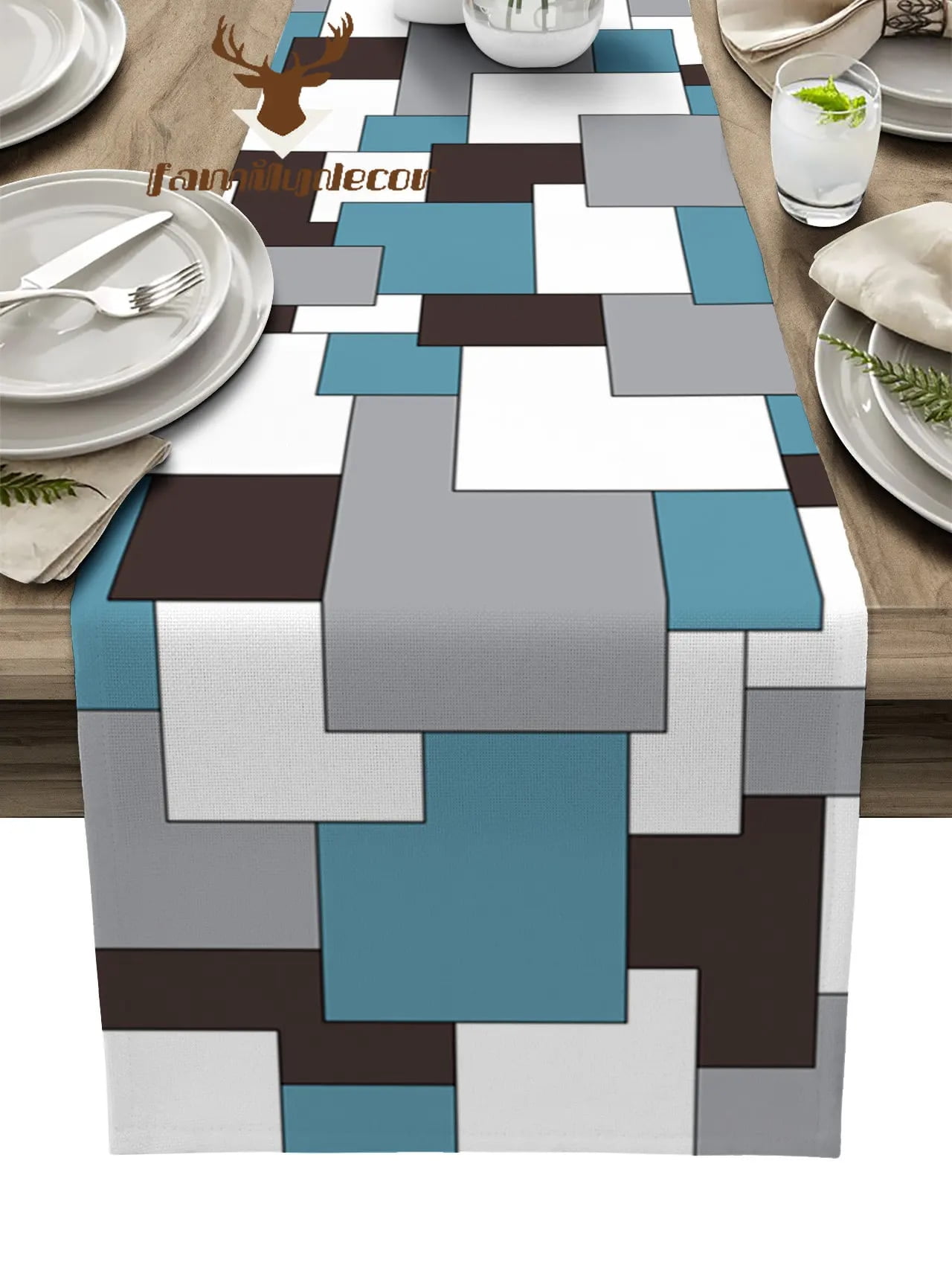 Medieval Abstract Geometric Classic Blue Table Runner Home Wedding ...