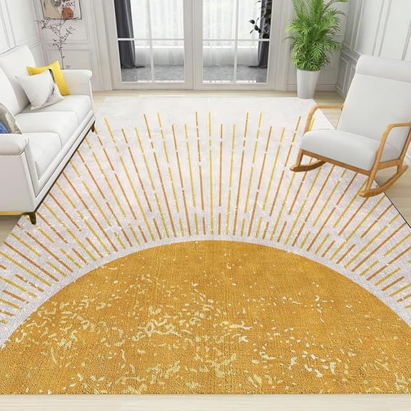 Medieval Abstract Golden Sun Rays Indoor Area Rug, Non Slip Easy Care Throw Large Area Rugs, Breathable Durable Carpet For Indoor Bedroom Living Room Office Decor Rug 2x3ft